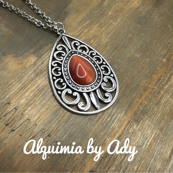 Alquimia by Ady Silver and Red Pendant Necklace - Picture 1 of 2